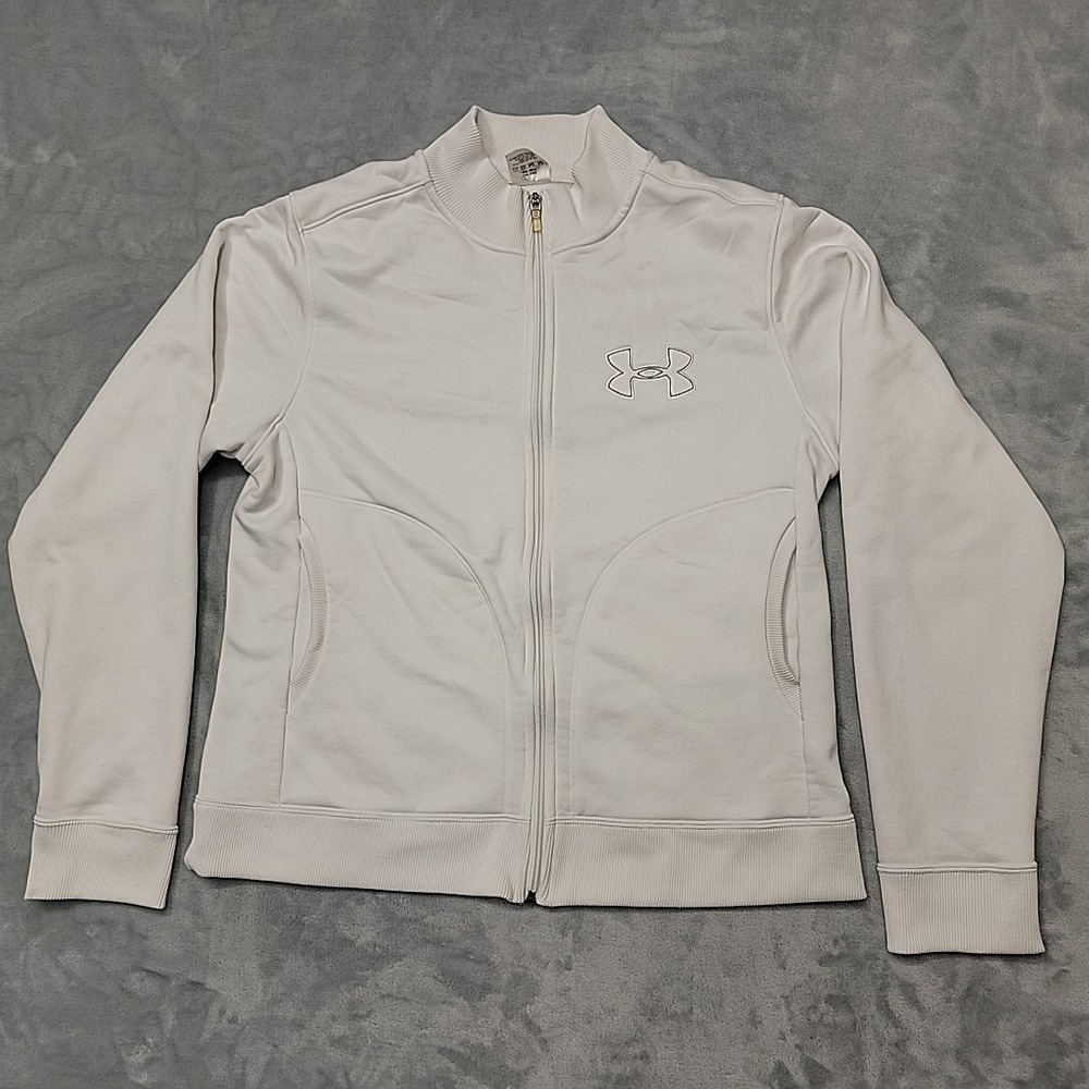 Under Armour Jacket Womens L White Full Zip Track Mock Neck Athletic Activewear